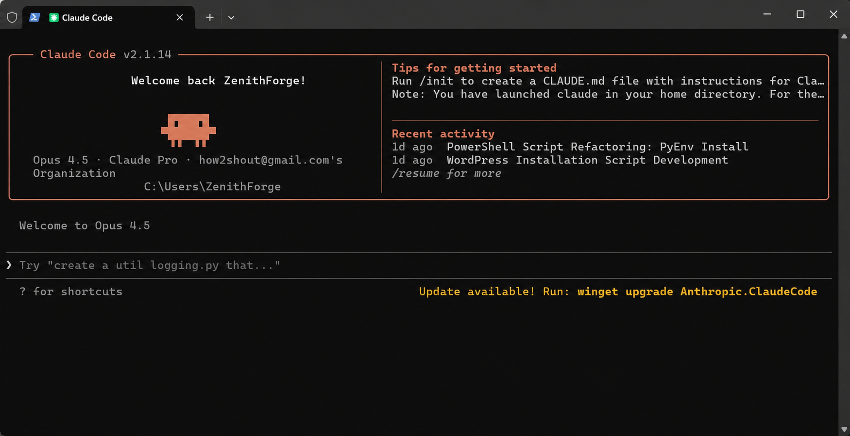 Installing and launching Claude Code from the terminal.